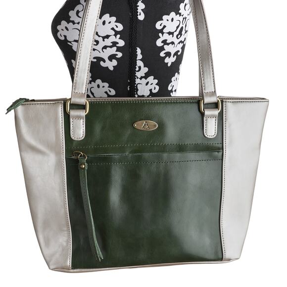 Green And Champagne Aurielle Leather Tote - 14W x 9H x 4.75D - Picture 10 of 11